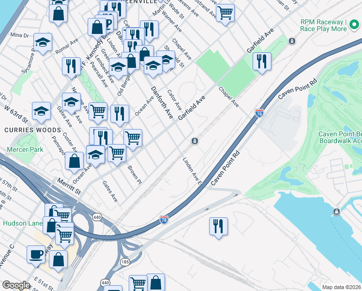 map of restaurants, bars, coffee shops, grocery stores, and more near 358 Princeton Avenue in Jersey City