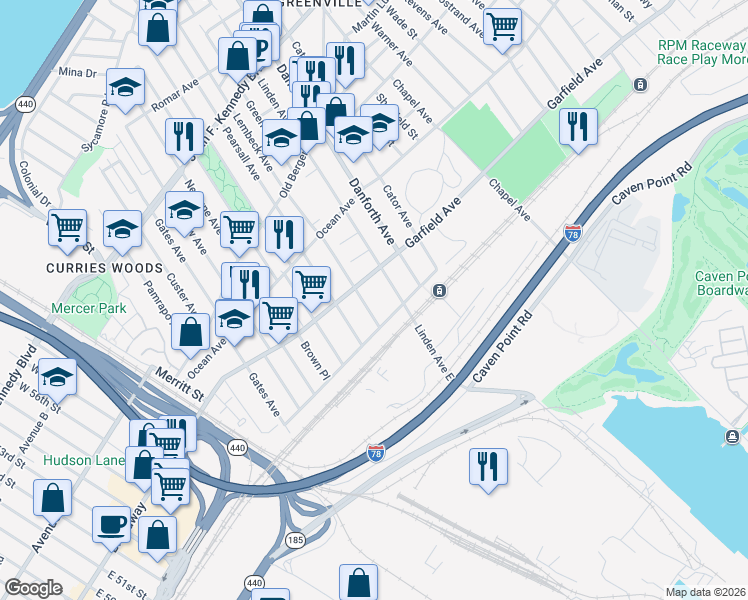 map of restaurants, bars, coffee shops, grocery stores, and more near 333 Princeton Avenue in Jersey City