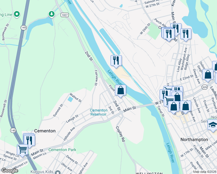 map of restaurants, bars, coffee shops, grocery stores, and more near 5306 2nd Street in Lehigh County