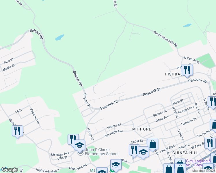 map of restaurants, bars, coffee shops, grocery stores, and more near 514 Wallace Street in Pottsville