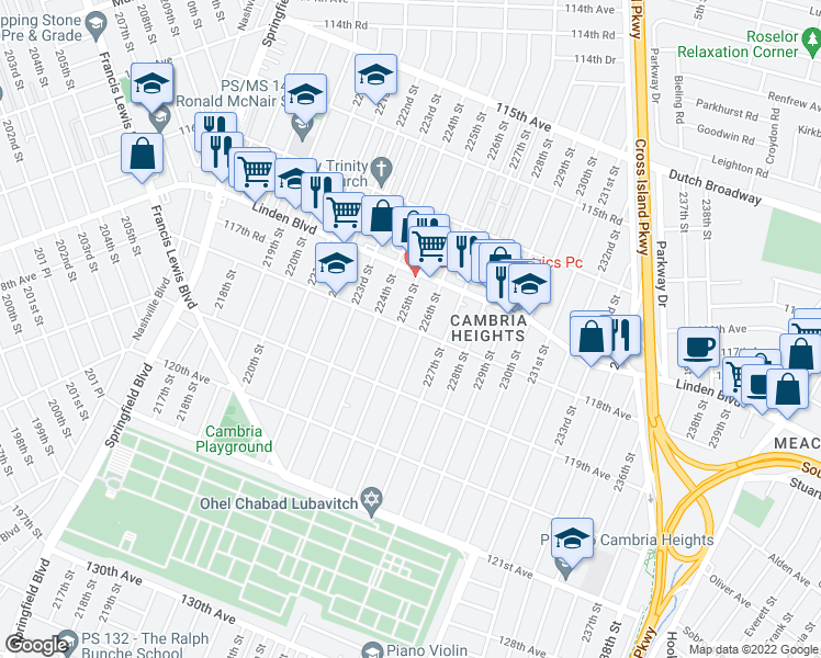 map of restaurants, bars, coffee shops, grocery stores, and more near 118th Avenue in Queens