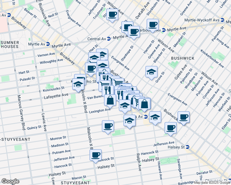 map of restaurants, bars, coffee shops, grocery stores, and more near in Brooklyn