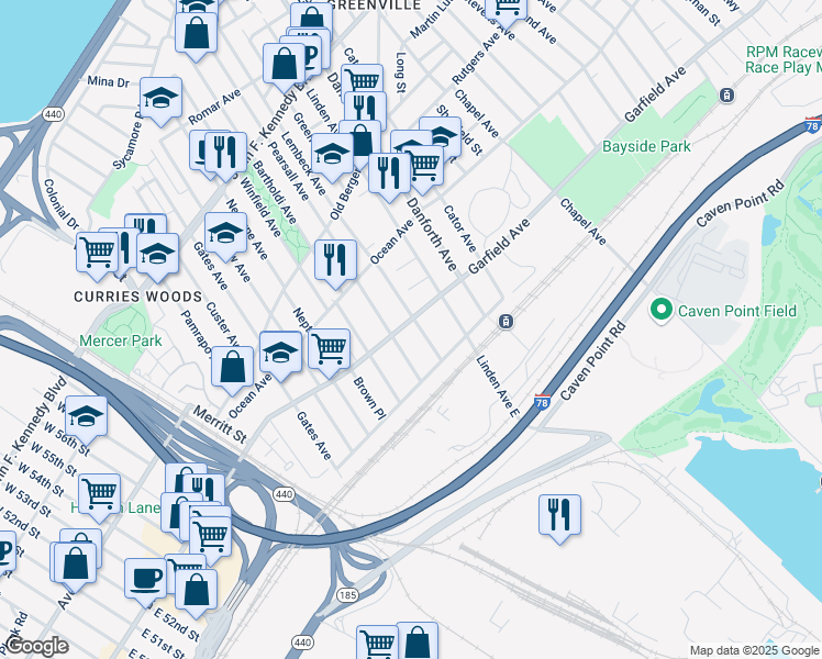 map of restaurants, bars, coffee shops, grocery stores, and more near 244 Garfield Avenue in Jersey City