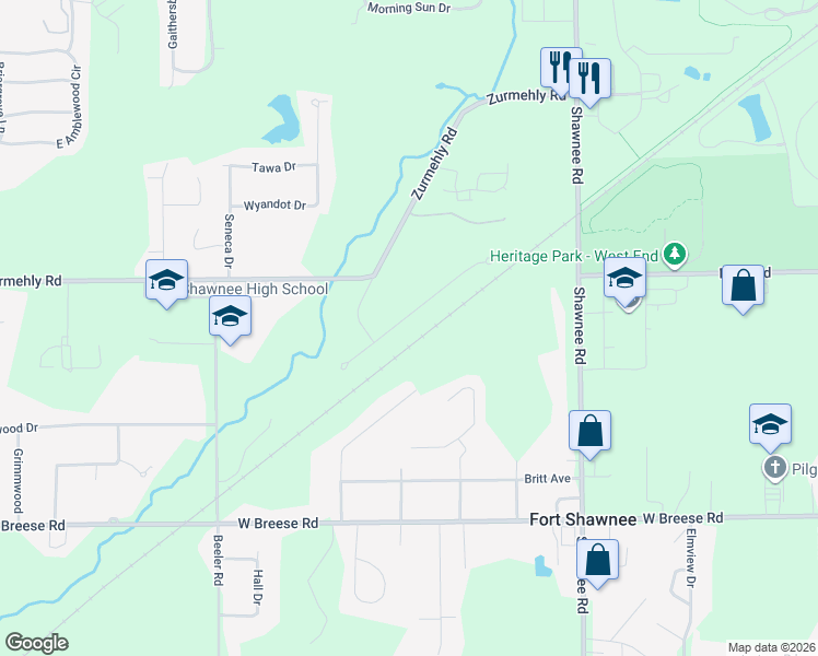 map of restaurants, bars, coffee shops, grocery stores, and more near 2057 Sandy Lane in Cridersville