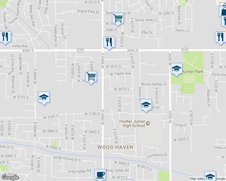 map of restaurants, bars, coffee shops, grocery stores, and more near 6341 West 3670 South in West Valley City