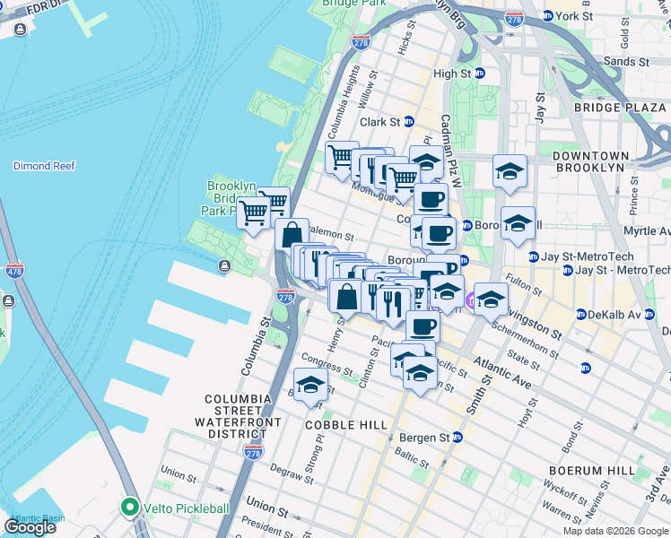 map of restaurants, bars, coffee shops, grocery stores, and more near 41 Garden Place in Brooklyn
