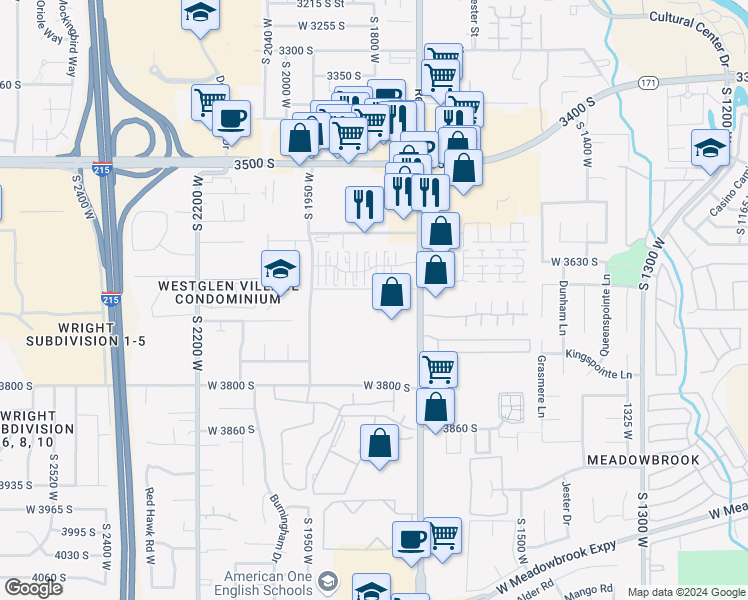 map of restaurants, bars, coffee shops, grocery stores, and more near 3672 South Redwood Road in West Valley City