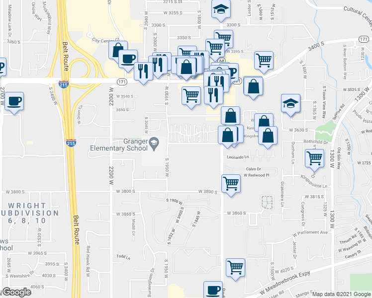 map of restaurants, bars, coffee shops, grocery stores, and more near 3685 South 1950 West in West Valley City