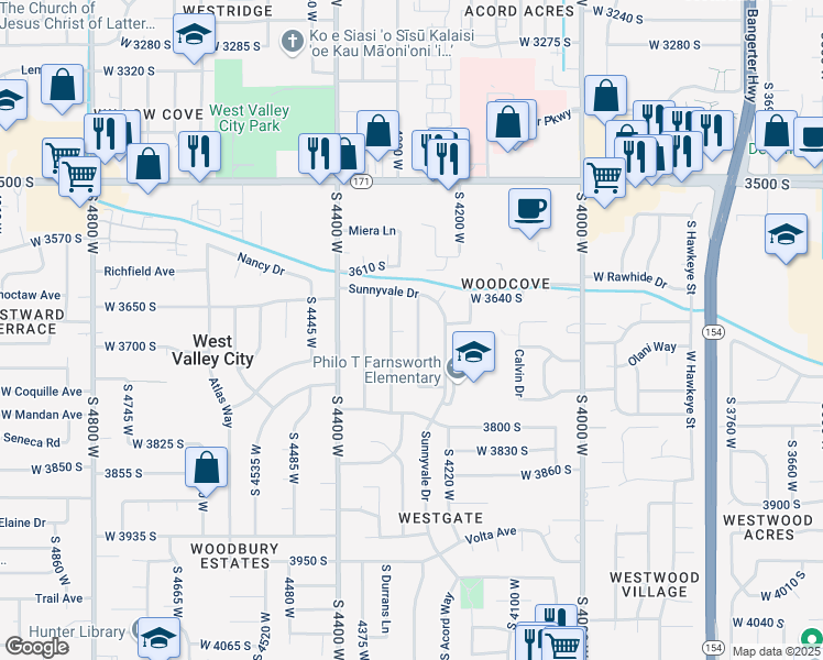 map of restaurants, bars, coffee shops, grocery stores, and more near 3691 South 4265 West in West Valley City