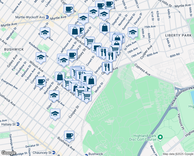 map of restaurants, bars, coffee shops, grocery stores, and more near in 