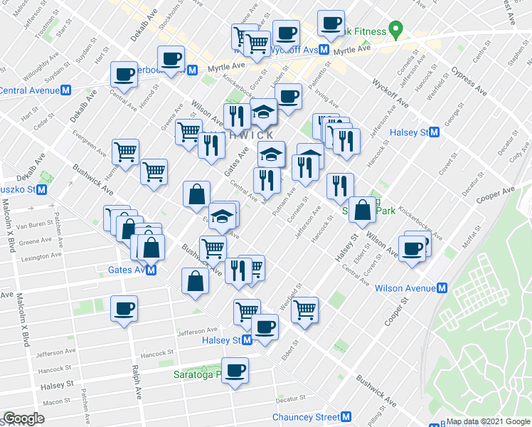 map of restaurants, bars, coffee shops, grocery stores, and more near in Brooklyn