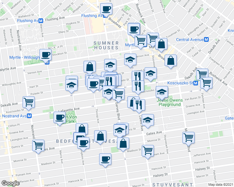 map of restaurants, bars, coffee shops, grocery stores, and more near in Brooklyn