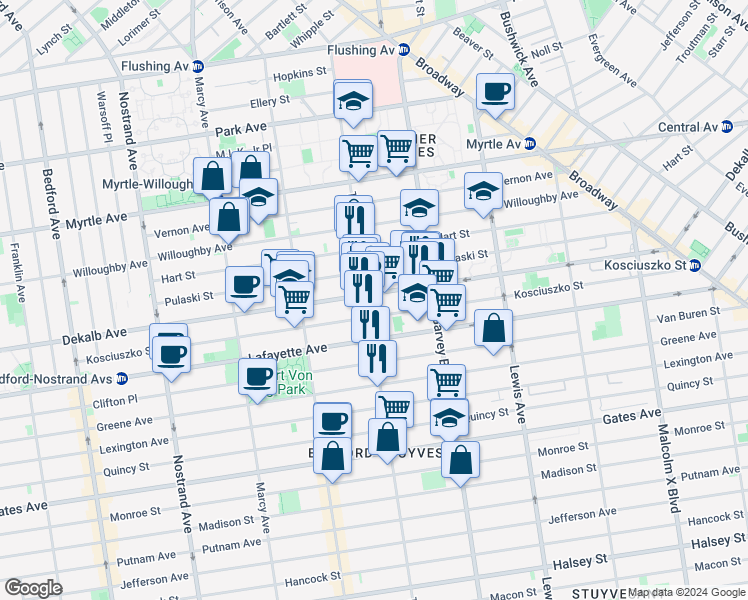 map of restaurants, bars, coffee shops, grocery stores, and more near in Brooklyn
