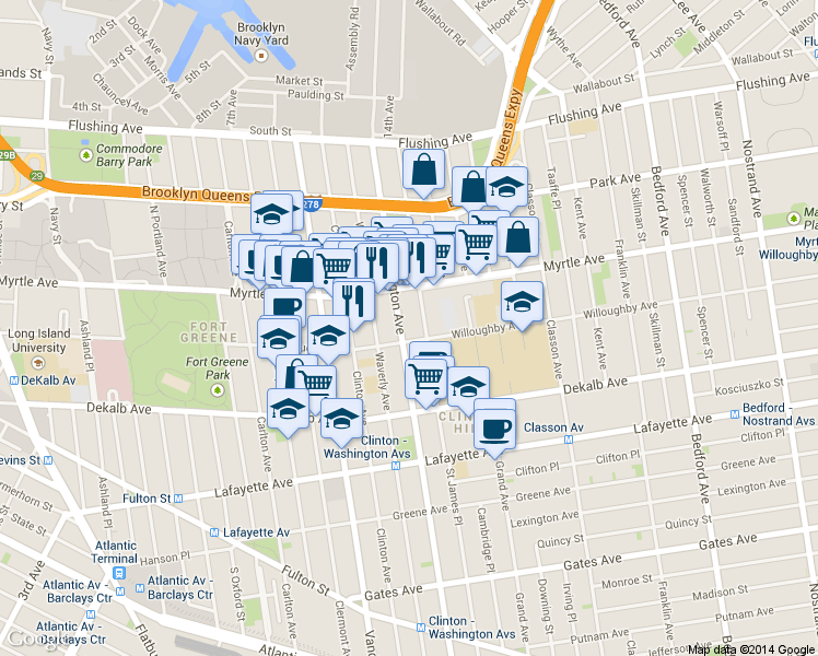 map of restaurants, bars, coffee shops, grocery stores, and more near in Brooklyn