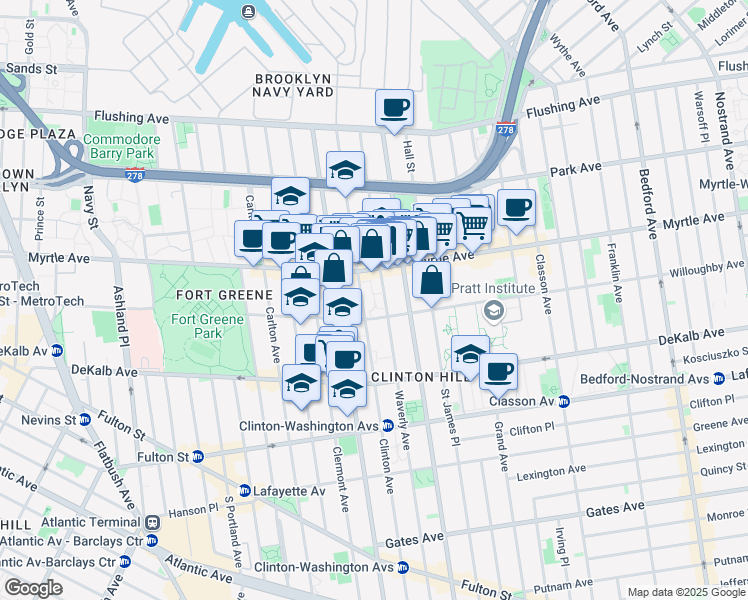 map of restaurants, bars, coffee shops, grocery stores, and more near None in Brooklyn