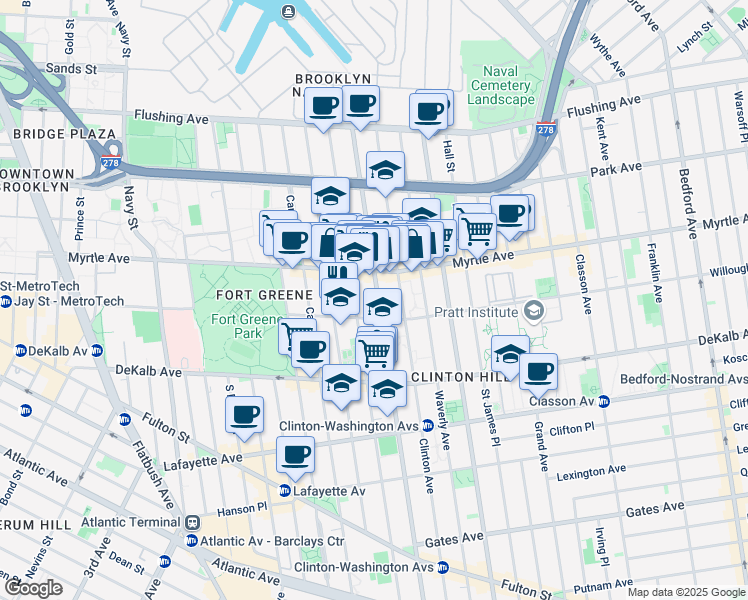 map of restaurants, bars, coffee shops, grocery stores, and more near in Brooklyn