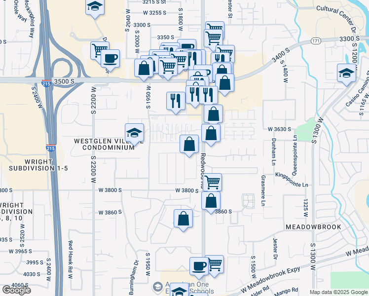 map of restaurants, bars, coffee shops, grocery stores, and more near 3672 South Redwood Road in West Valley City