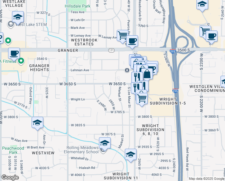 map of restaurants, bars, coffee shops, grocery stores, and more near 3685 South Bishop Street in West Valley City