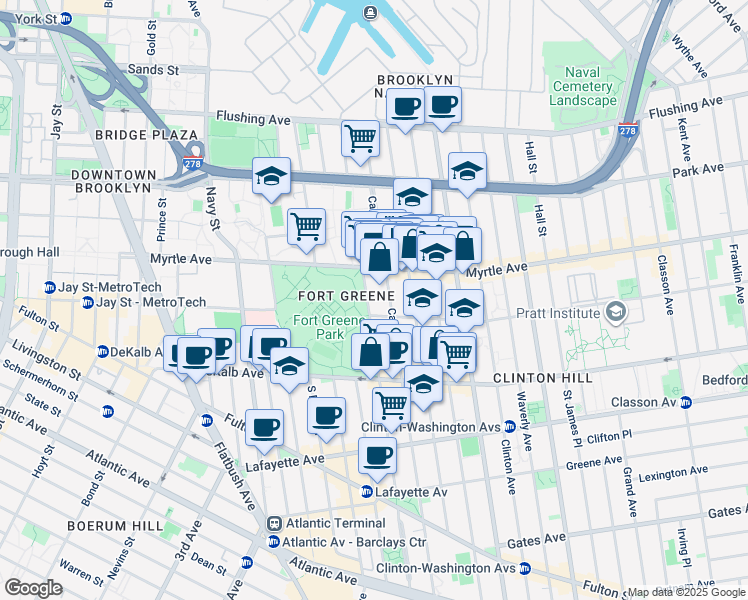 map of restaurants, bars, coffee shops, grocery stores, and more near in Brooklyn