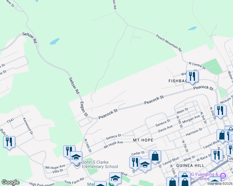 map of restaurants, bars, coffee shops, grocery stores, and more near 514 Wallace Street in Pottsville