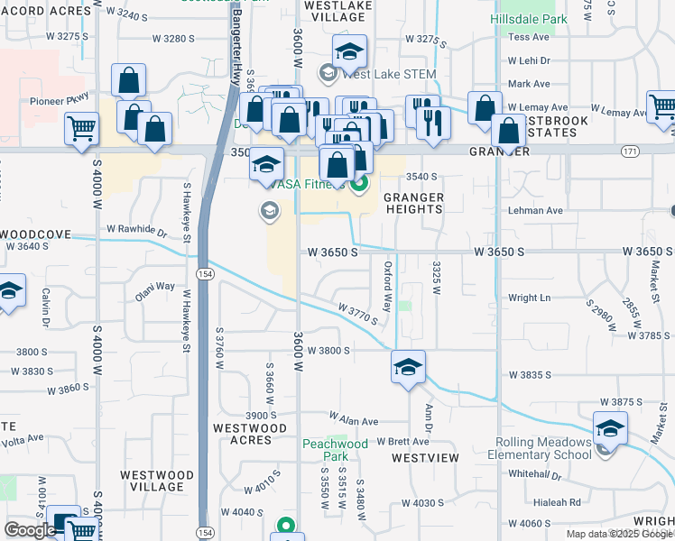 map of restaurants, bars, coffee shops, grocery stores, and more near 3503 West Cambridge Drive in West Valley City