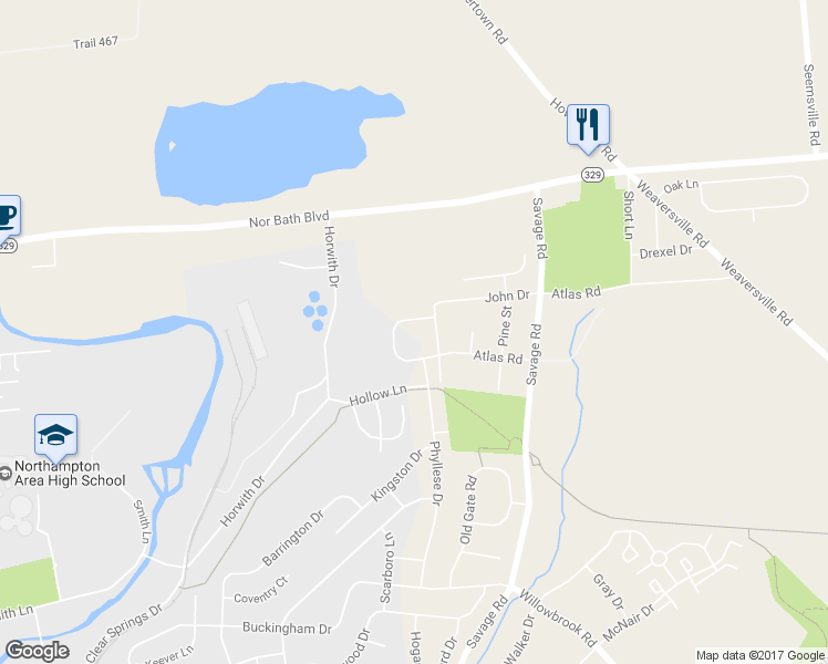 map of restaurants, bars, coffee shops, grocery stores, and more near 824 Atlas Road in Northampton