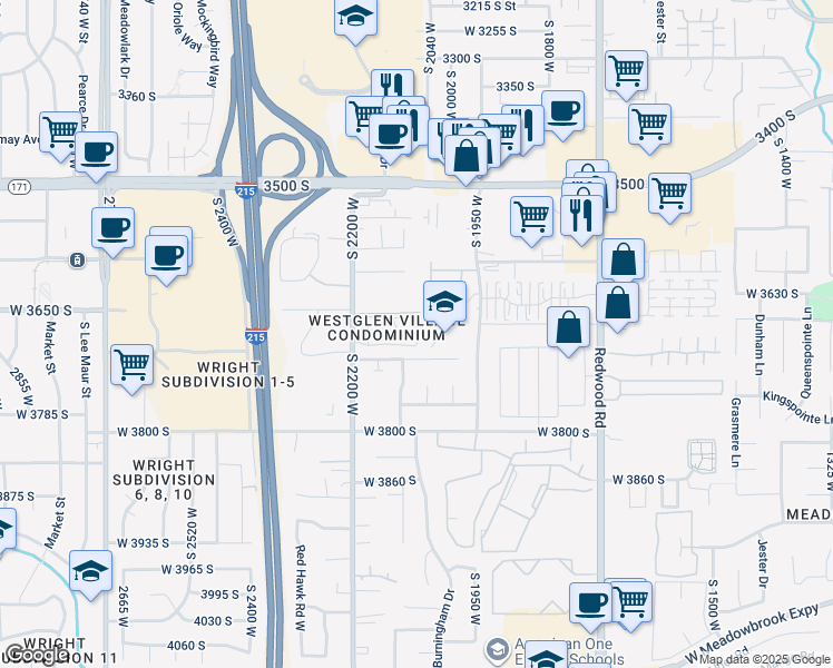 map of restaurants, bars, coffee shops, grocery stores, and more near 3689 2200 West in West Valley City