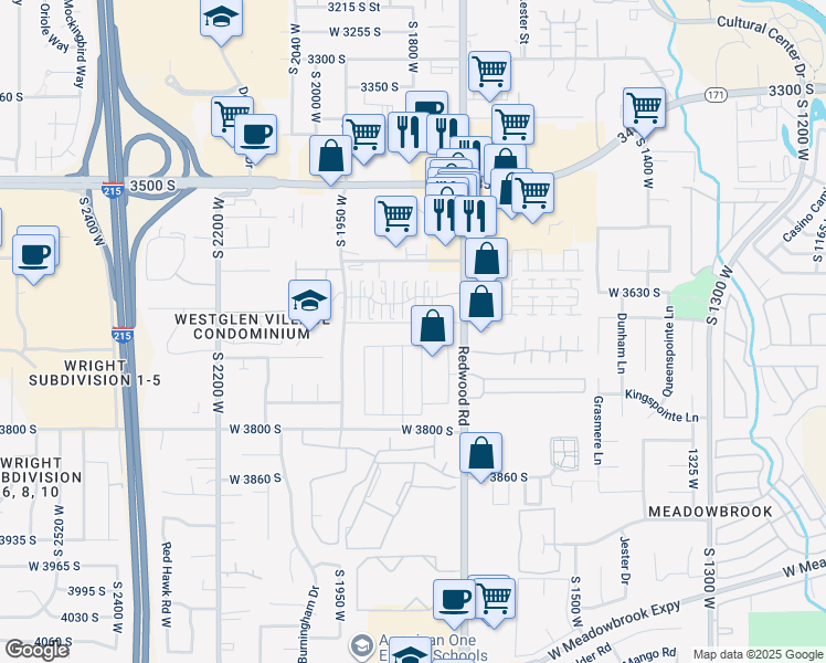 map of restaurants, bars, coffee shops, grocery stores, and more near 3672 South Redwood Road in West Valley City