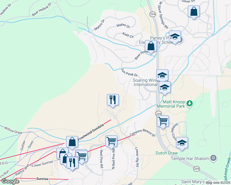 map of restaurants, bars, coffee shops, grocery stores, and more near 4338 Willow Draw in Park City