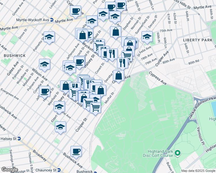 map of restaurants, bars, coffee shops, grocery stores, and more near in 