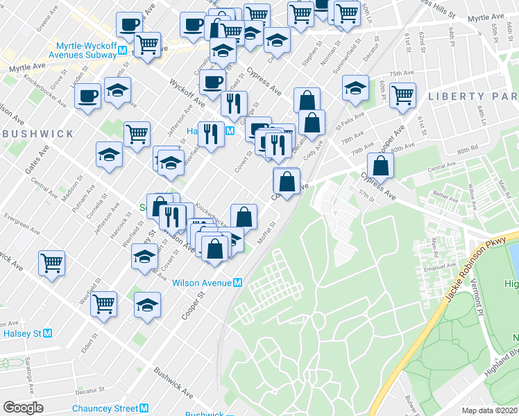 map of restaurants, bars, coffee shops, grocery stores, and more near in 