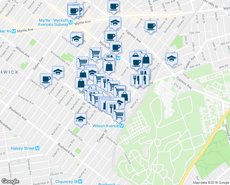 map of restaurants, bars, coffee shops, grocery stores, and more near in Brooklyn