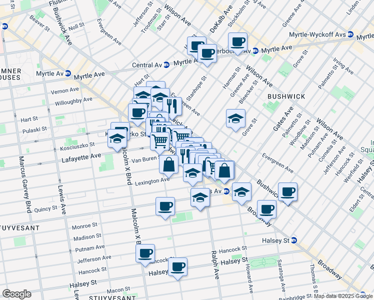 map of restaurants, bars, coffee shops, grocery stores, and more near in Brooklyn