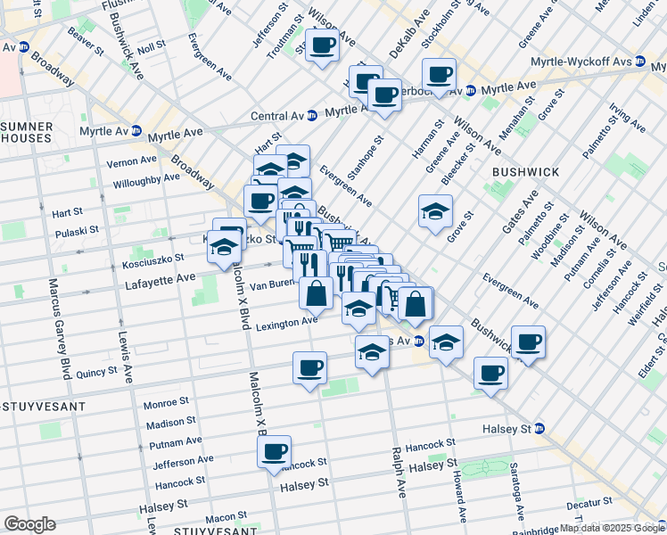 map of restaurants, bars, coffee shops, grocery stores, and more near in Brooklyn