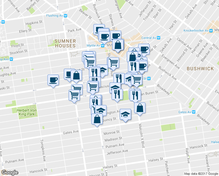 map of restaurants, bars, coffee shops, grocery stores, and more near 935 Lafayette Avenue in Brooklyn