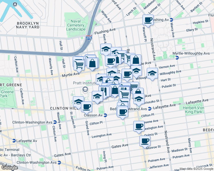 map of restaurants, bars, coffee shops, grocery stores, and more near in Brooklyn