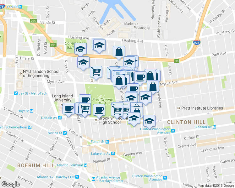 map of restaurants, bars, coffee shops, grocery stores, and more near in Brooklyn