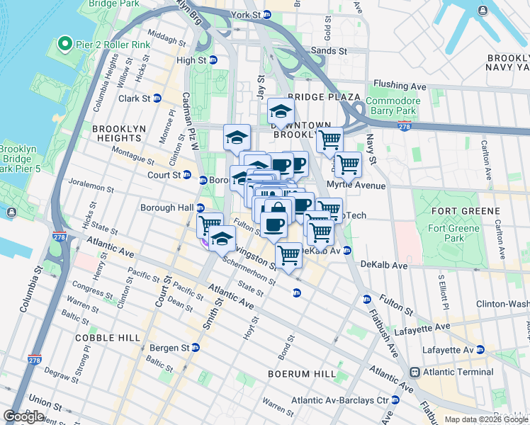 map of restaurants, bars, coffee shops, grocery stores, and more near in Brooklyn