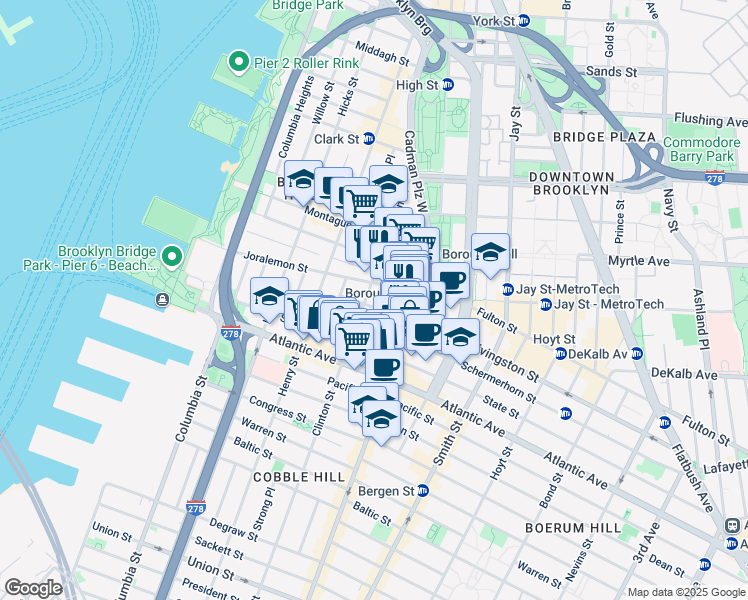 map of restaurants, bars, coffee shops, grocery stores, and more near in Brooklyn