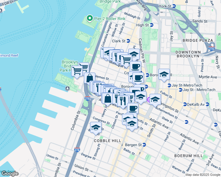 map of restaurants, bars, coffee shops, grocery stores, and more near 41 Garden Place in Brooklyn