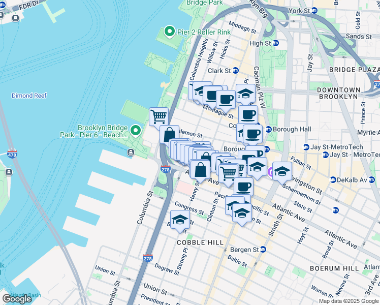 map of restaurants, bars, coffee shops, grocery stores, and more near 41 Garden Place in Brooklyn