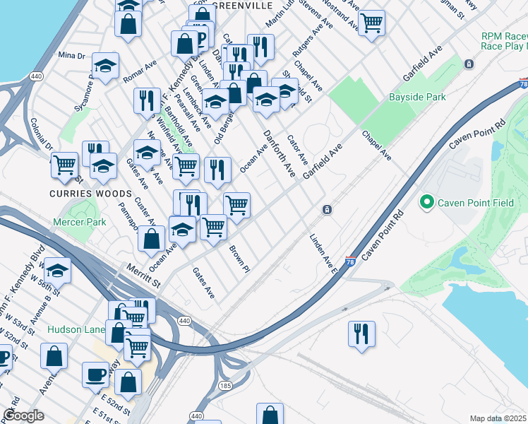 map of restaurants, bars, coffee shops, grocery stores, and more near 242 Garfield Avenue in Jersey City