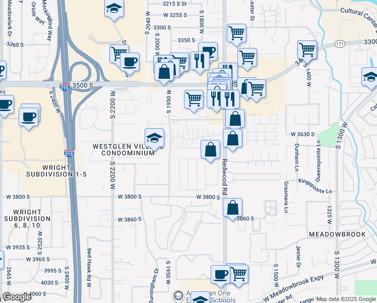 map of restaurants, bars, coffee shops, grocery stores, and more near 3685 South 1950 West in West Valley City