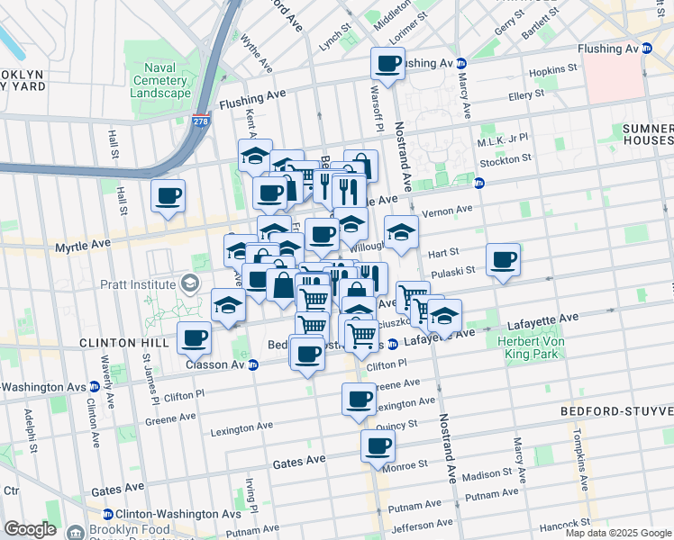 map of restaurants, bars, coffee shops, grocery stores, and more near 946 Bedford Avenue in Brooklyn