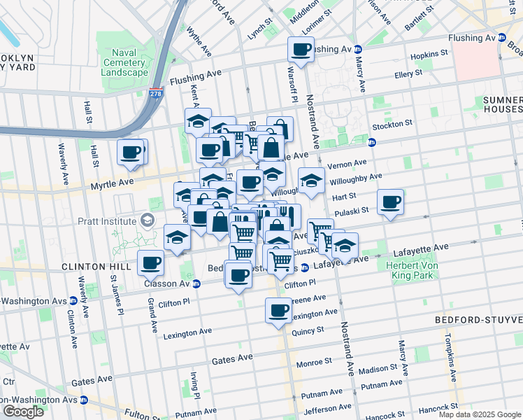 map of restaurants, bars, coffee shops, grocery stores, and more near 946 Bedford Avenue in Brooklyn