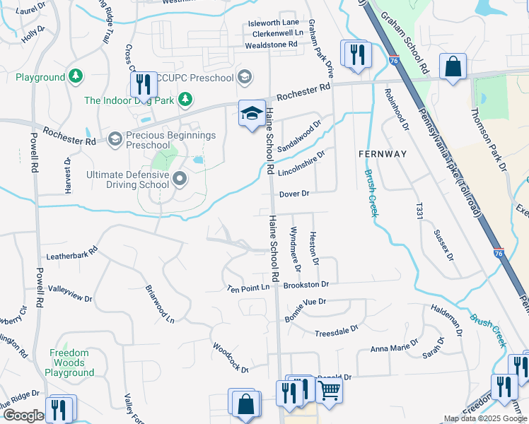 map of restaurants, bars, coffee shops, grocery stores, and more near 304 Bellford Court in Cranberry Township
