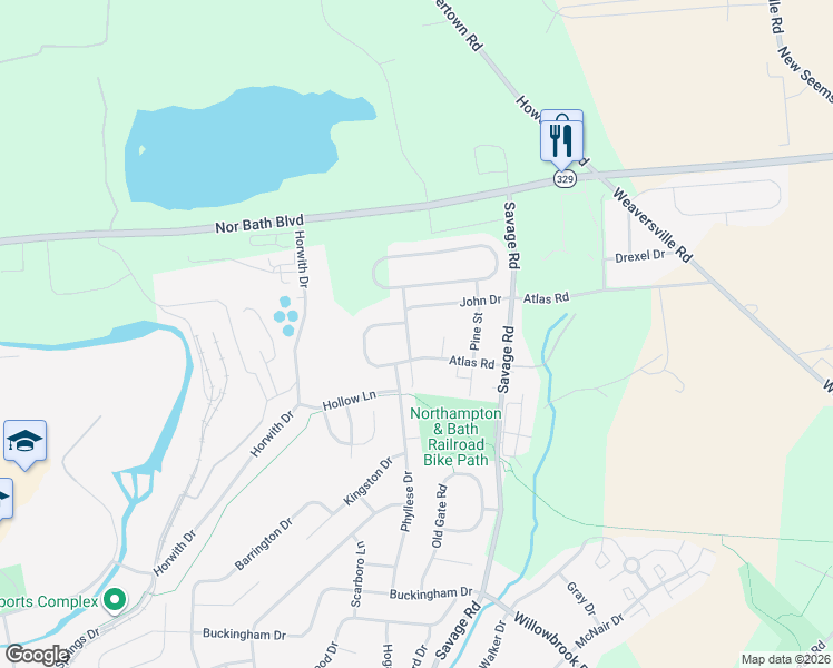 map of restaurants, bars, coffee shops, grocery stores, and more near 111 Joseph Road in Northampton
