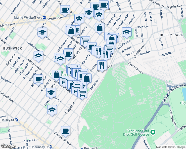 map of restaurants, bars, coffee shops, grocery stores, and more near in 