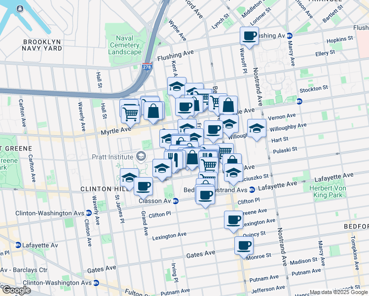 map of restaurants, bars, coffee shops, grocery stores, and more near in Brooklyn