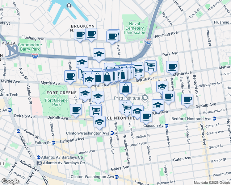 map of restaurants, bars, coffee shops, grocery stores, and more near in Brooklyn